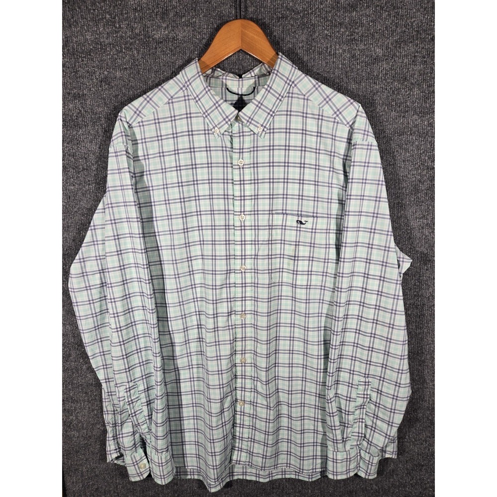 Vineyard Vines OTG Performance Shirt XL Mint Green Plaid 1W011473 Stretch